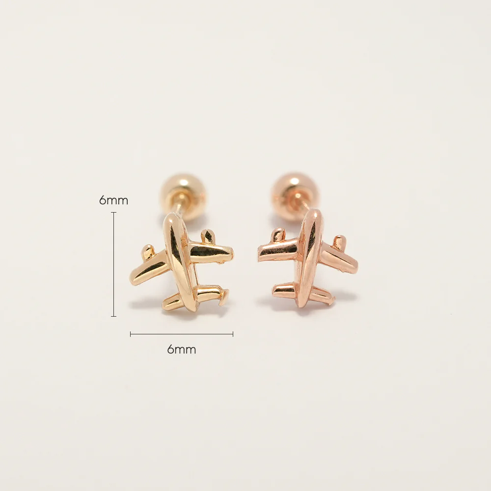 14K Gold Mini Airplane Cartilage Earring 20G18G16G - Image 20