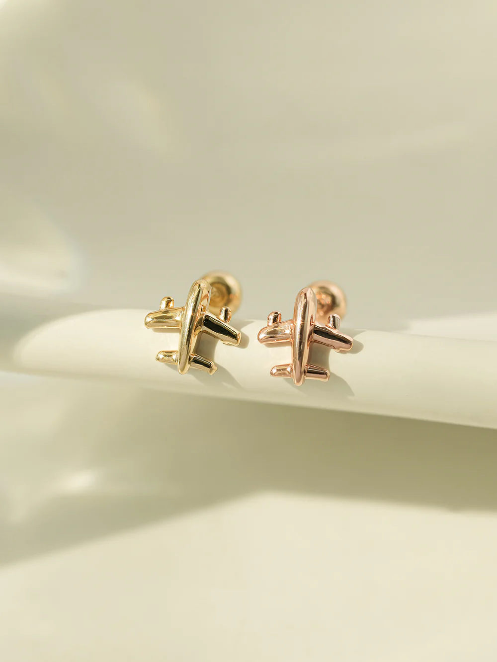 14K Gold Mini Airplane Cartilage Earring 20G18G16G - Image 5