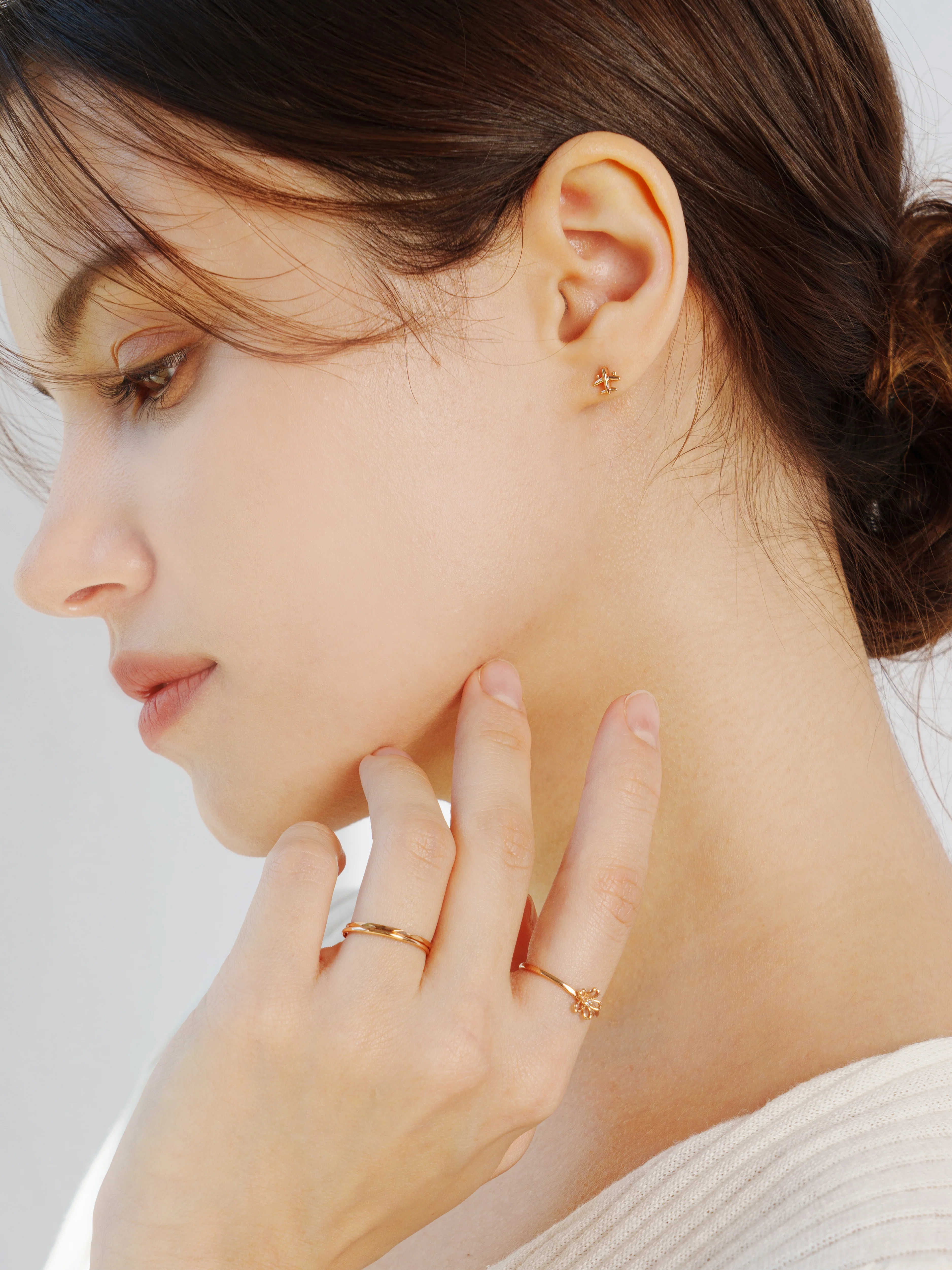 14K Gold Mini Airplane Internally Threaded Labret Piercing 18G16G - Image 12