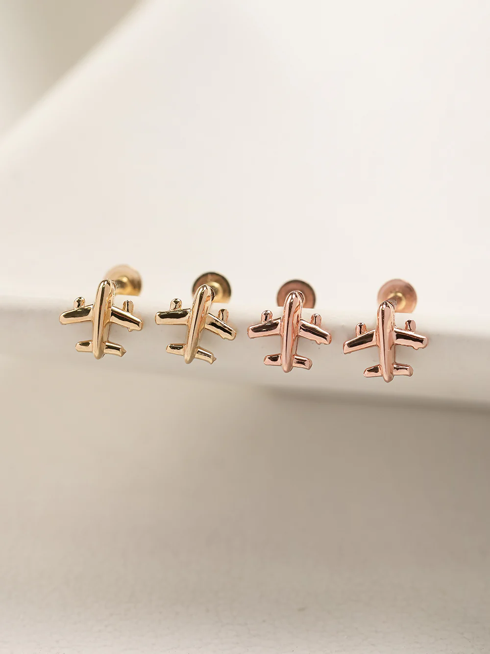 14K Gold Mini Airplane Internally Threaded Labret Piercing 18G16G - Image 5
