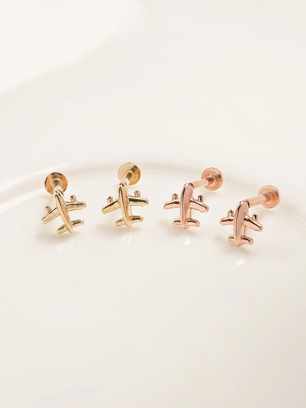 14K Gold Mini Airplane Internally Threaded Labret Piercing 18G16G - Image 7