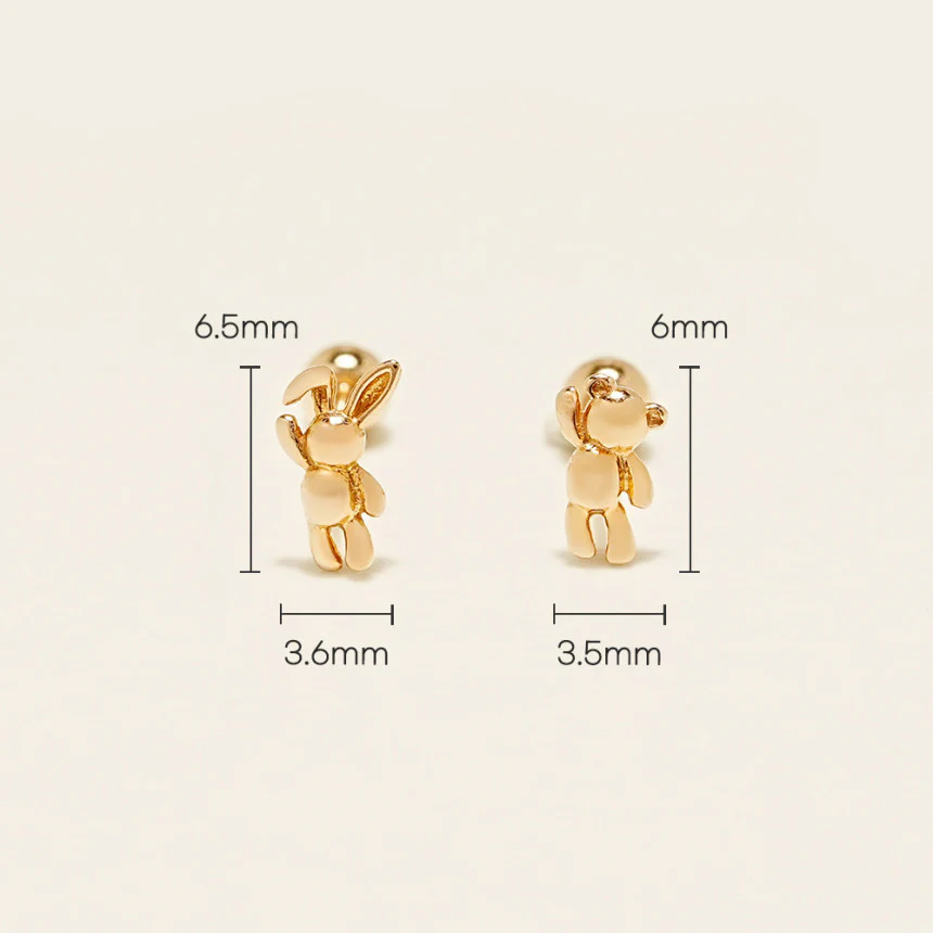 14K Gold Mini Bear & Rabbit Cartilage Earring 20G18G16G - Image 15