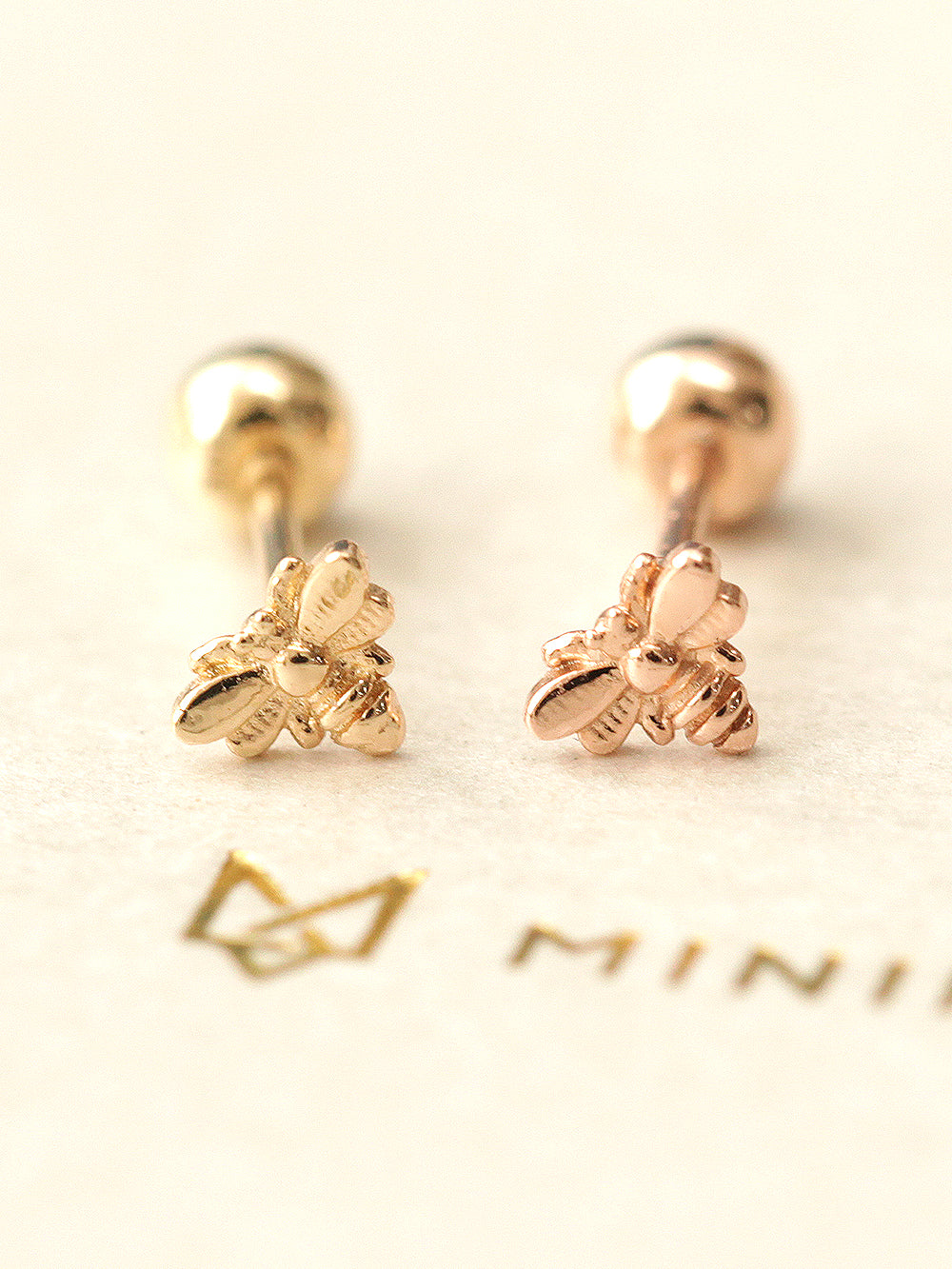 14K Gold Mini Bee Cartilage Earring 20G18G16G - Image 3