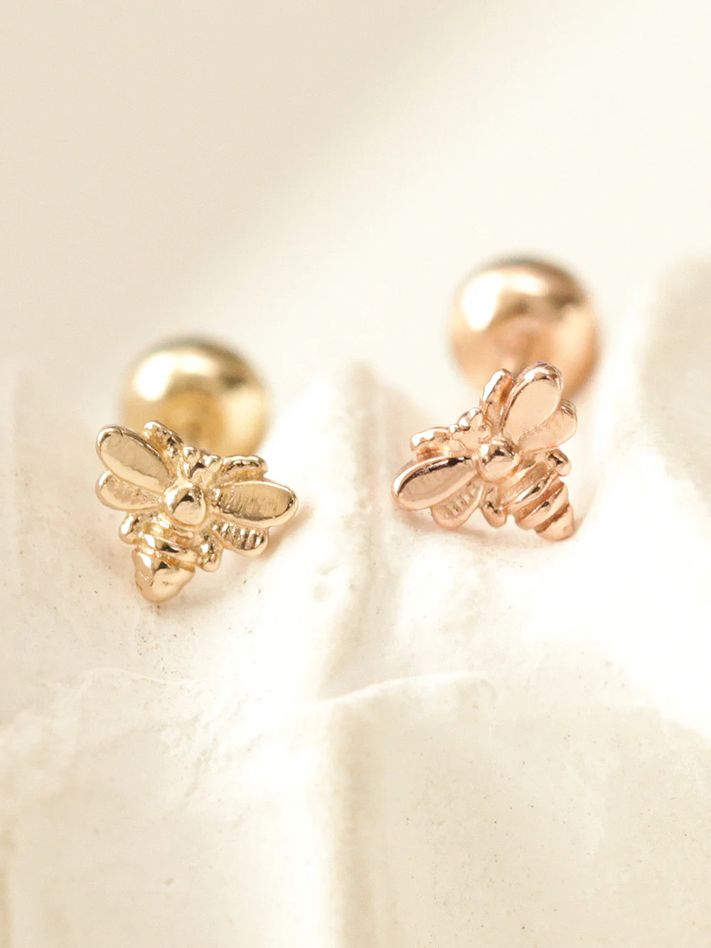 14K Gold Mini Bee Cartilage Earring 20G18G16G - Image 5