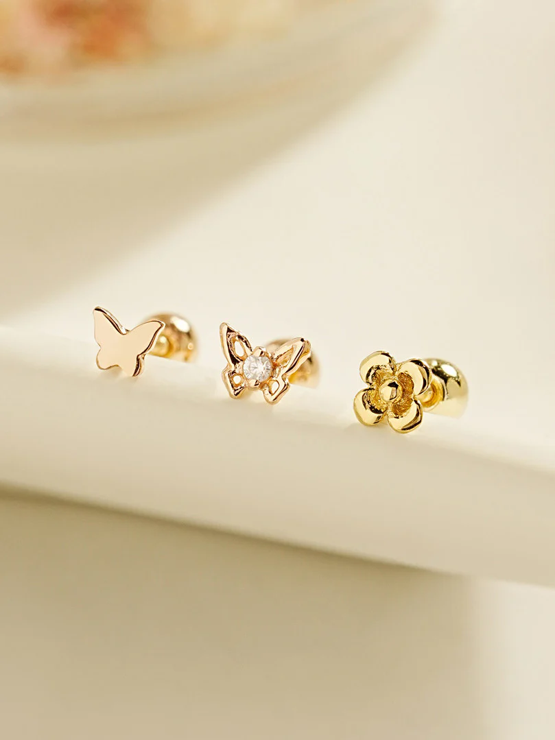 14K Gold Mini Butterfly Flower Cartilage Earring 20G18G16G