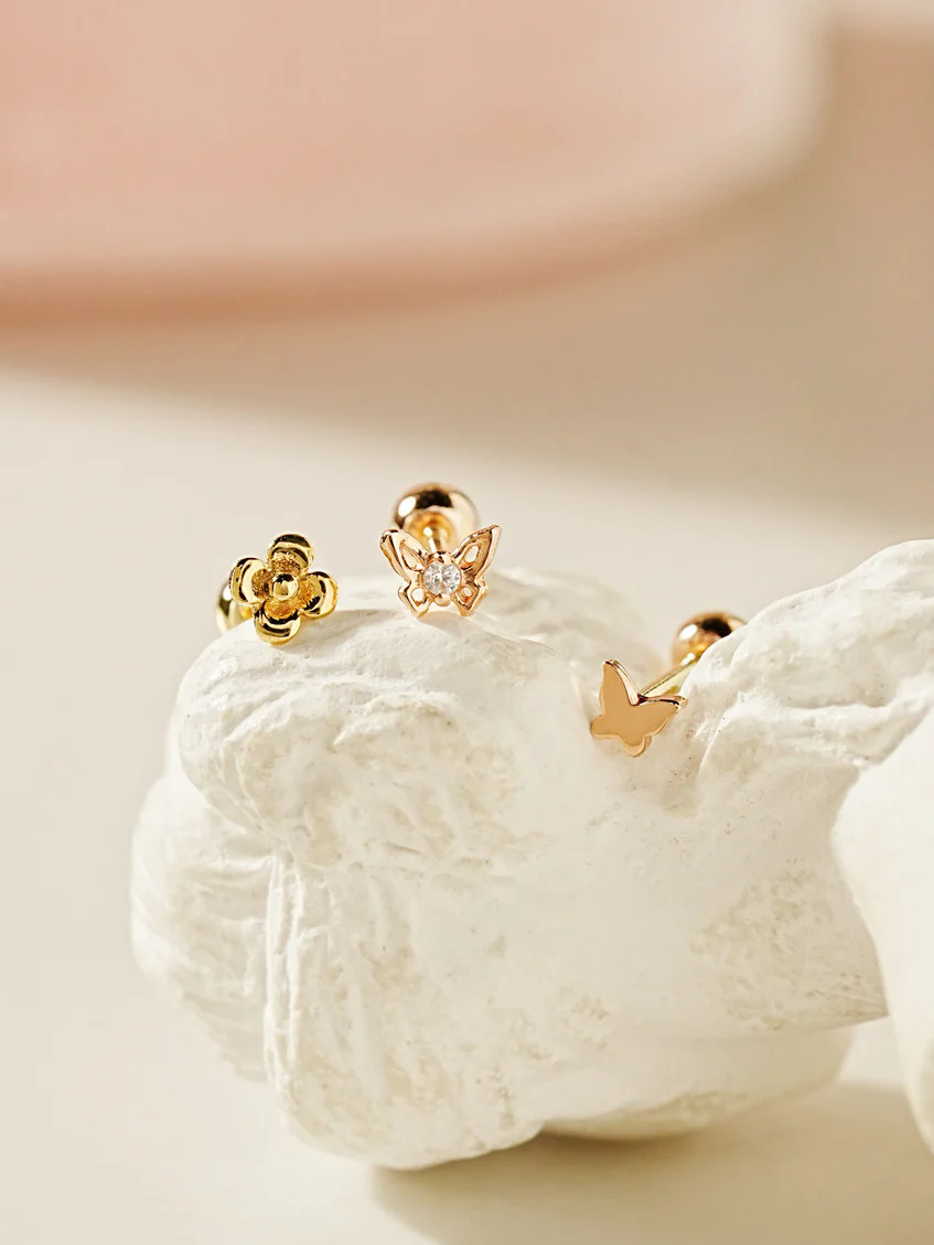 14K Gold Mini Butterfly Flower Cartilage Earring 20G18G16G - Image 5