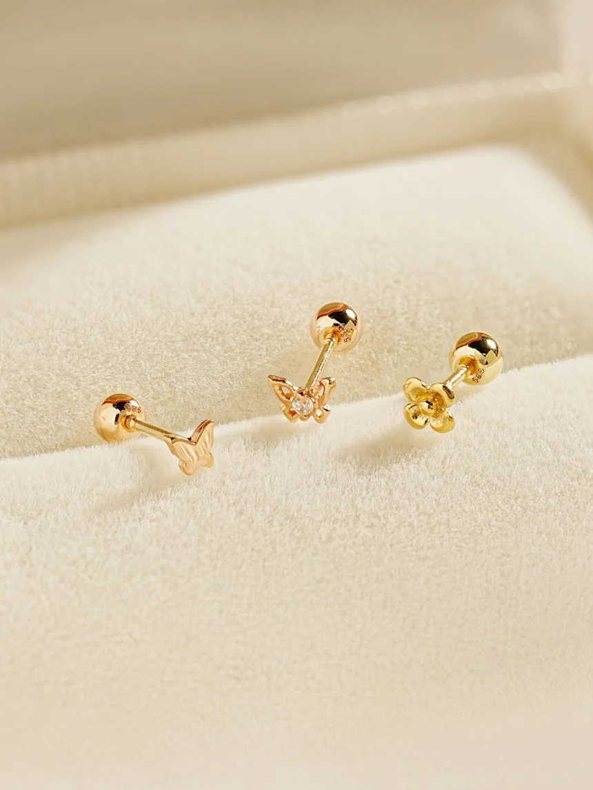 14K Gold Mini Butterfly Flower Cartilage Earring 20G18G16G - Image 7