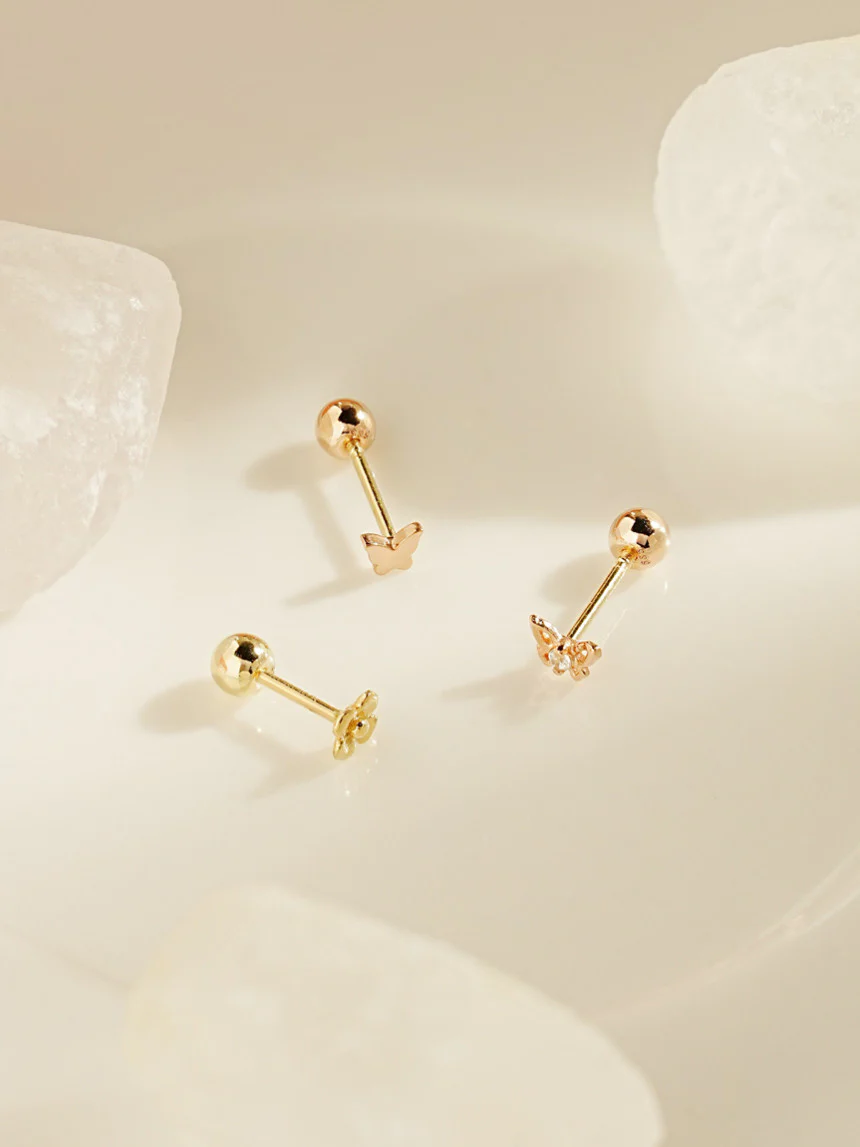14K Gold Mini Butterfly Flower Cartilage Earring 20G18G16G - Image 8