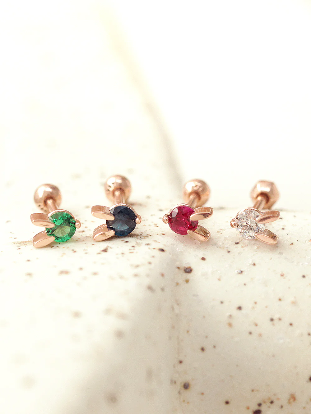 14K Gold Mini Color Cubic Rabbit Cartilage Earring 18G16G - Image 3