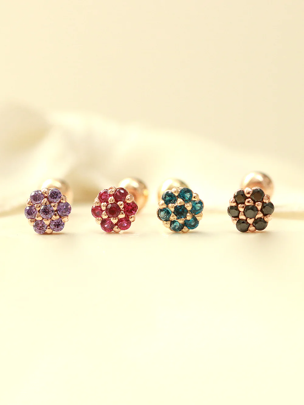 14K Gold Mini Colorful Flower Cartilage Earring 20G - Image 5