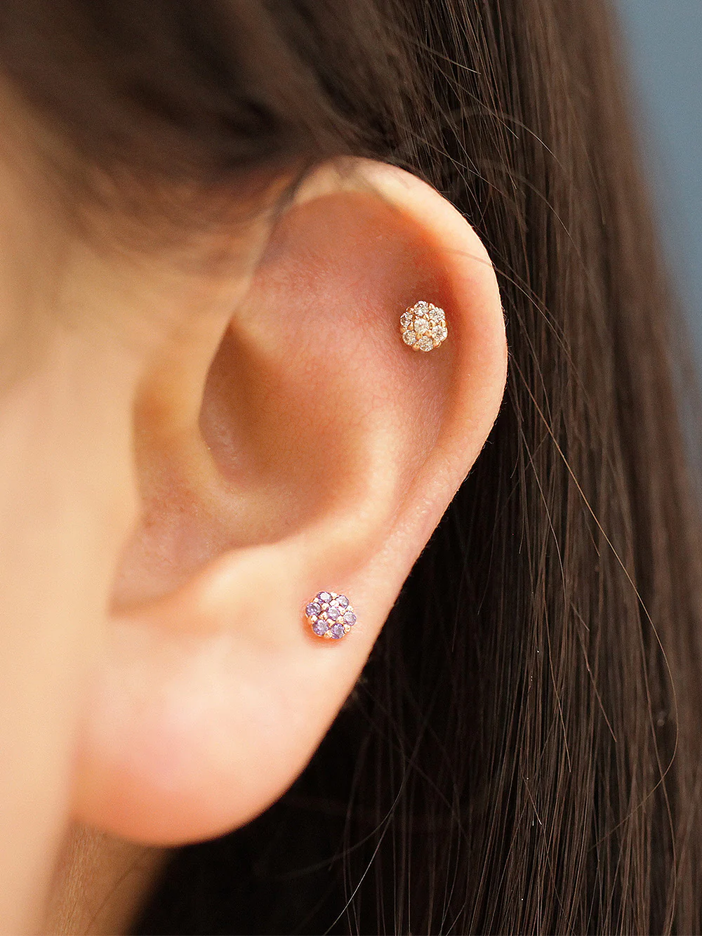 14K Gold Mini Colorful Flower Cartilage Earring 20G - Image 8