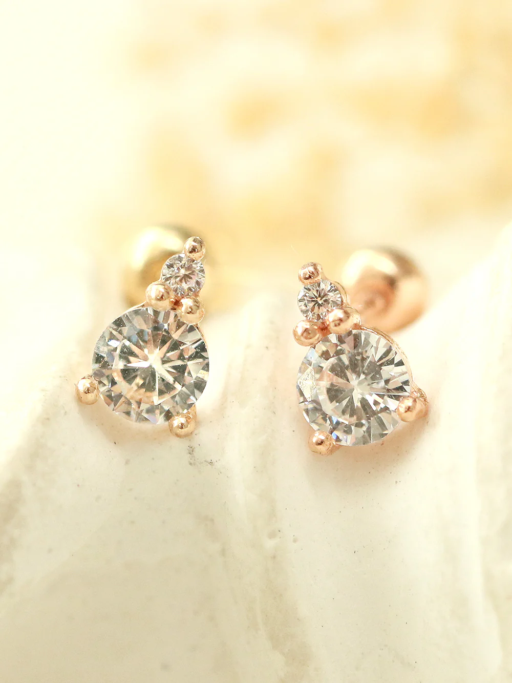 14K Gold Double Round Cubic Cartilage Earring 20G18G - Image 4