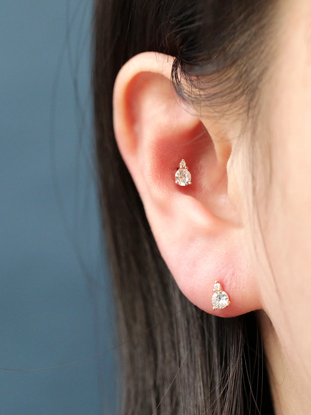 14K Gold Double Round Cubic Cartilage Earring 20G18G - Image 7