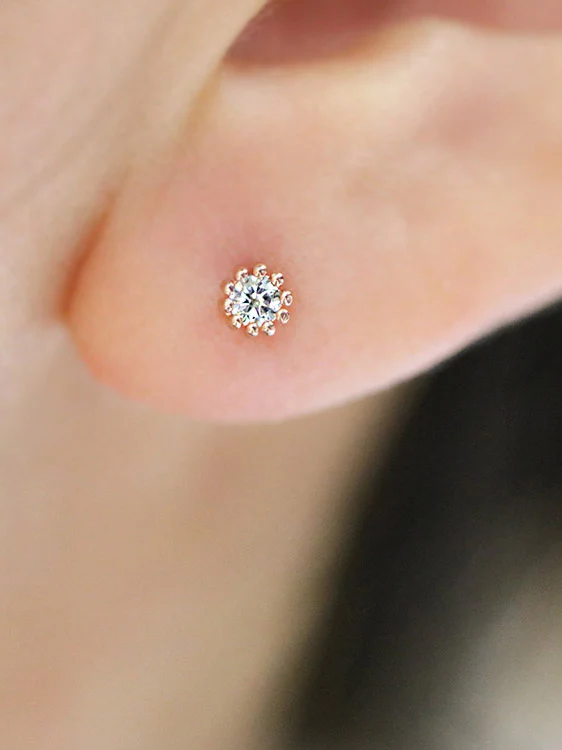 14K gold Mini Cubic cartilage earring 18g16g - Image 9