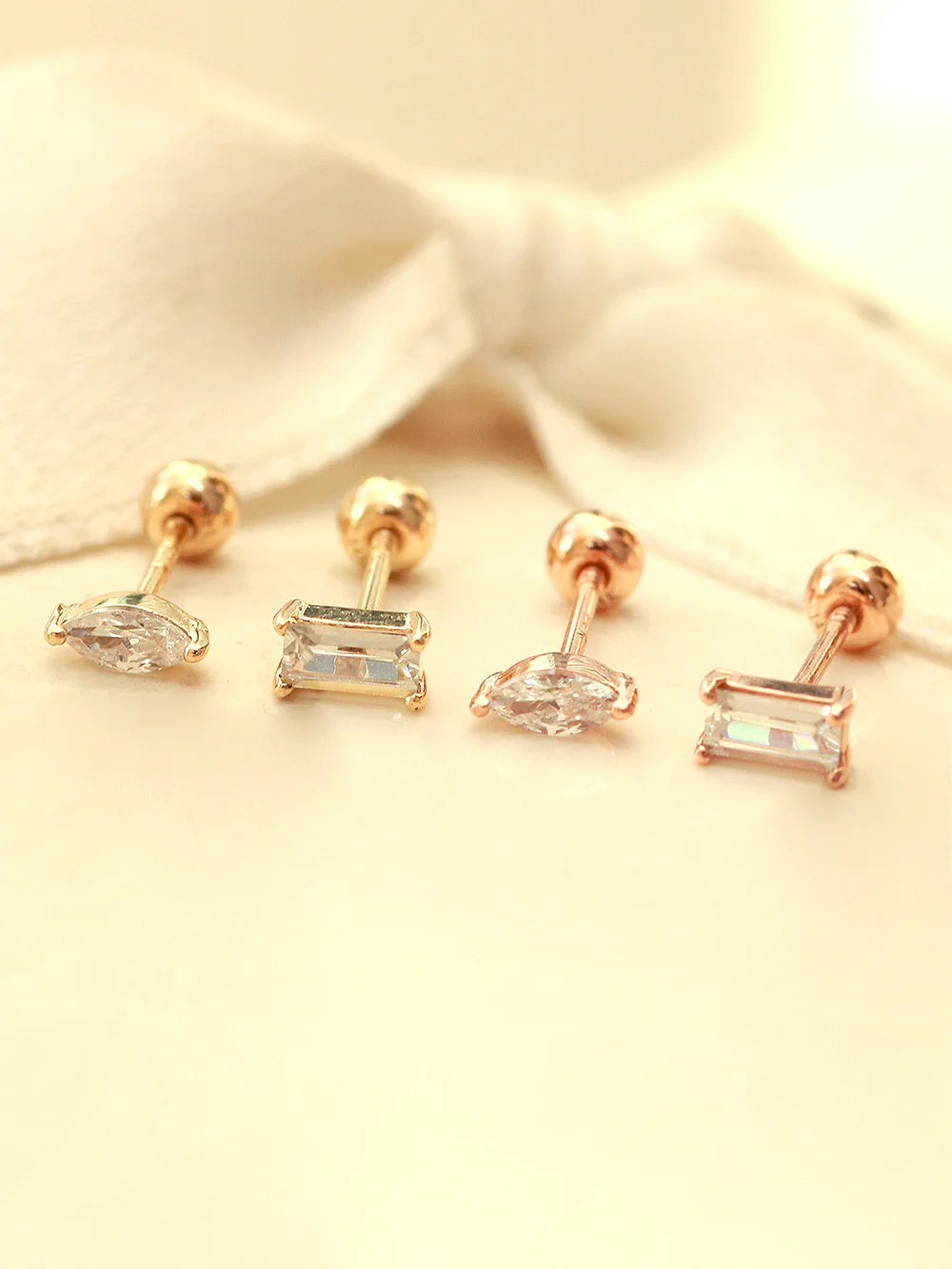 14K Gold Mini Oval Square Cubic Cartilage Earring 20G - Image 8