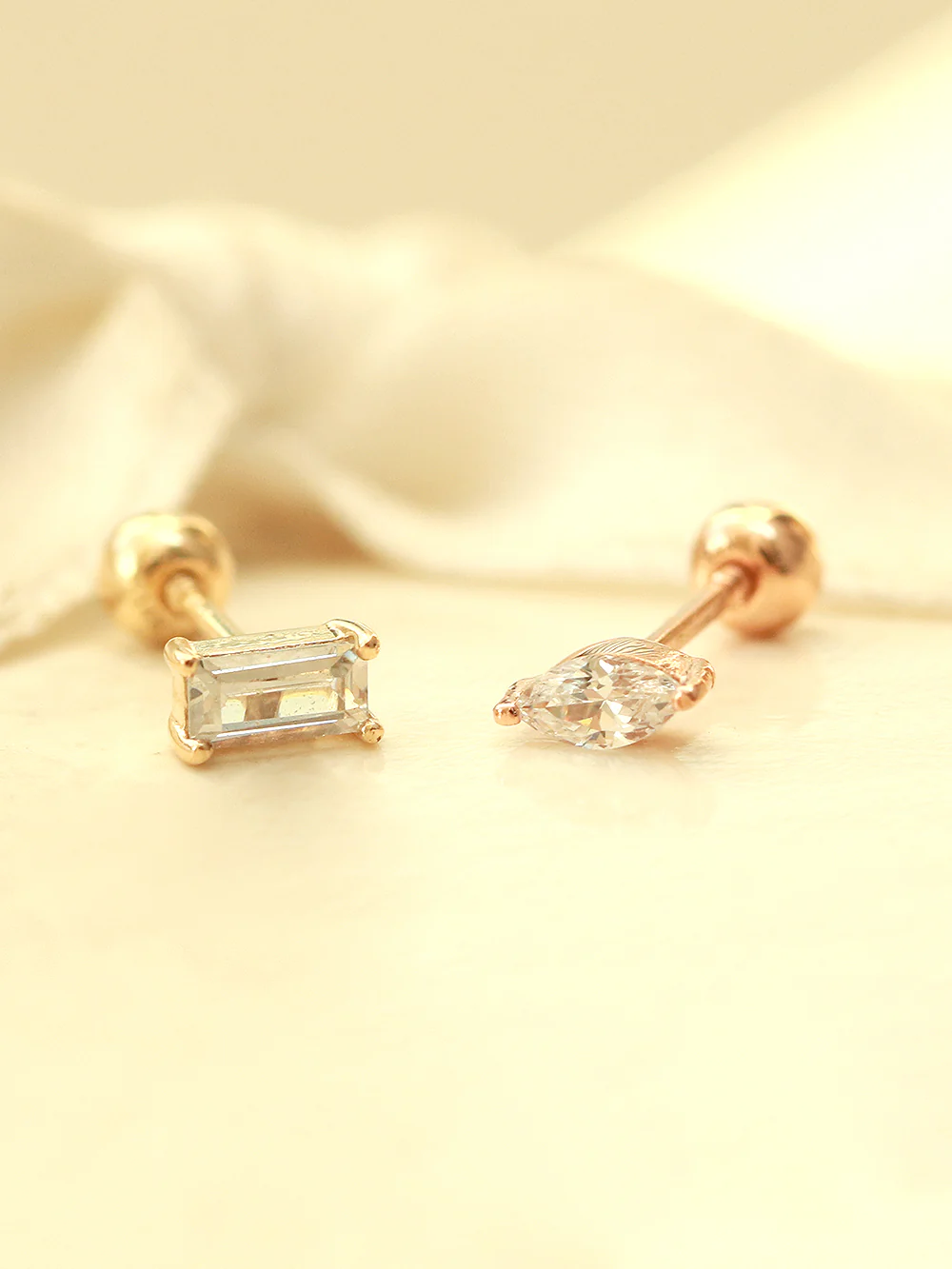 14K Gold Mini Oval Square Cubic Cartilage Earring 20G - Image 9