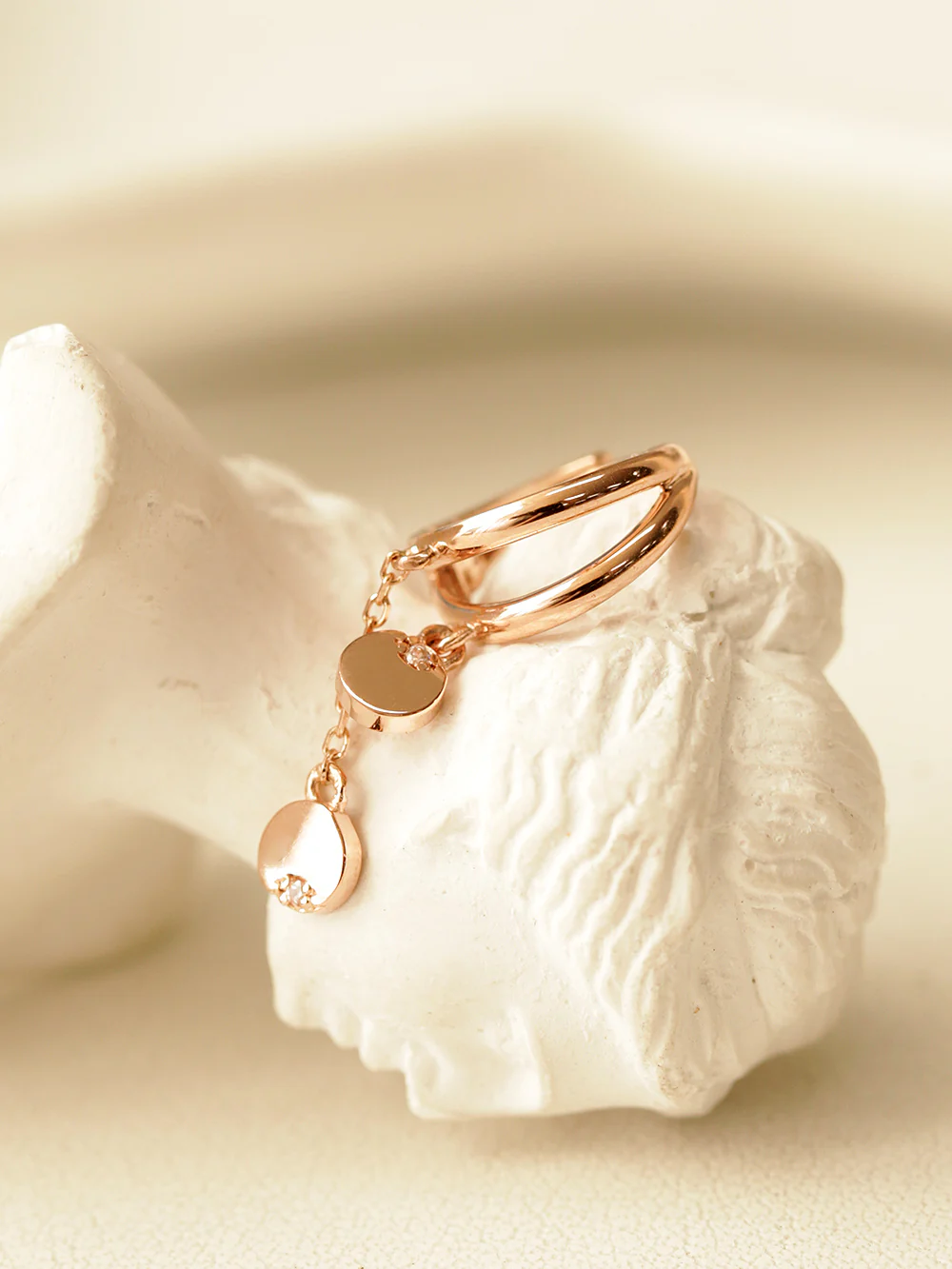 14K Gold Mini Cubic Coin Drop Chain Hoop Earring - Image 6