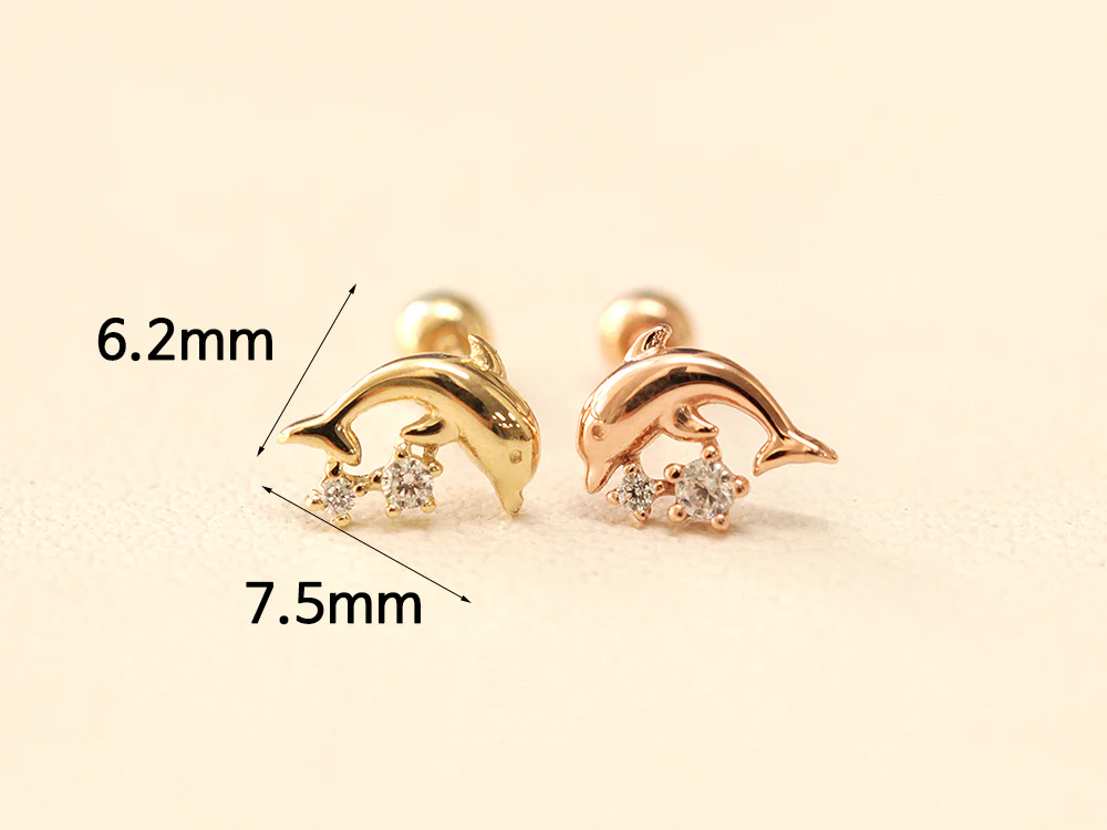 14K Gold Mini Cubic Dolphin Cartilage Earring 20G - Image 11