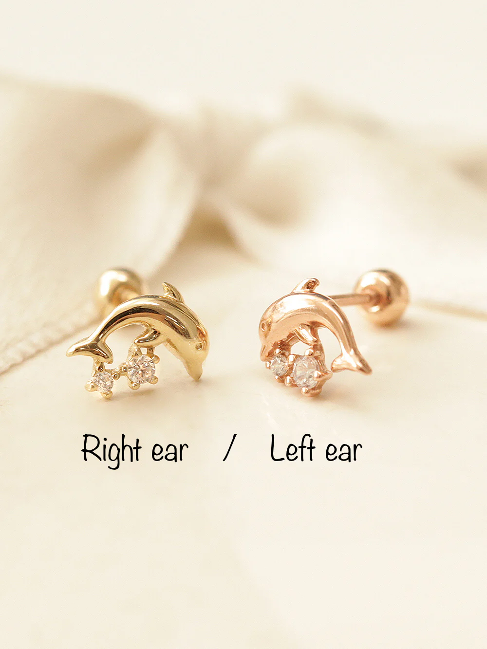 14K Gold Mini Cubic Dolphin Cartilage Earring 20G - Image 2