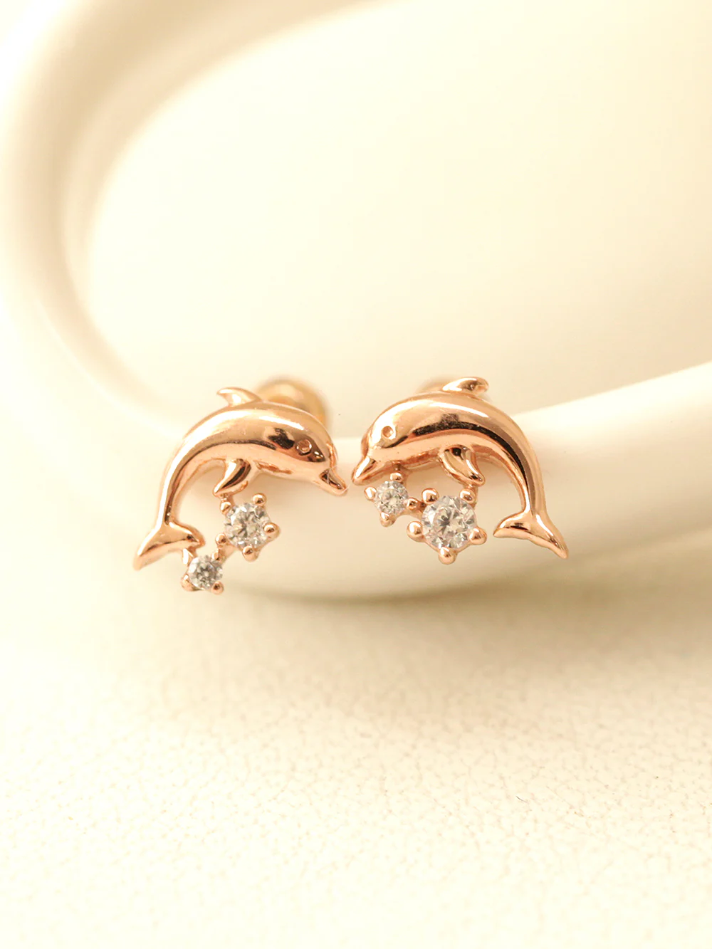 14K Gold Mini Cubic Dolphin Cartilage Earring 20G - Image 5