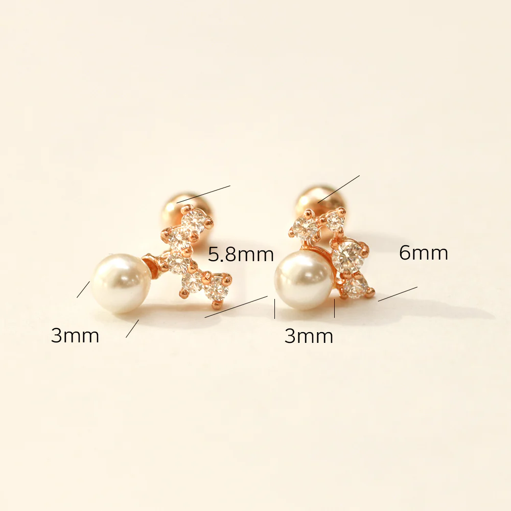 14K Gold Mini Cubic Fresh Water Pearl Cartilage Earring 20G18G16G - Image 10