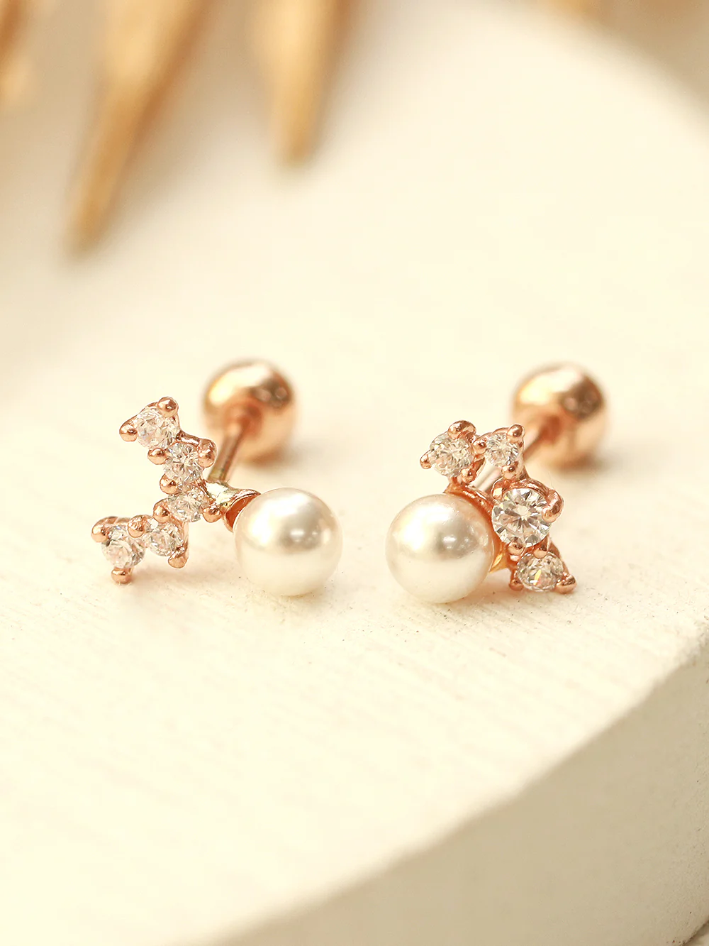 14K Gold Mini Cubic Fresh Water Pearl Cartilage Earring 20G18G16G - Image 9