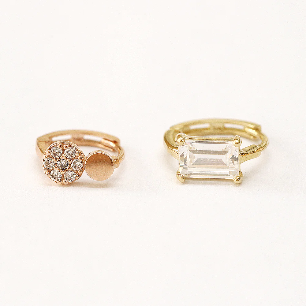 14K Gold Mini Cubic Hoop Earring - Image 10