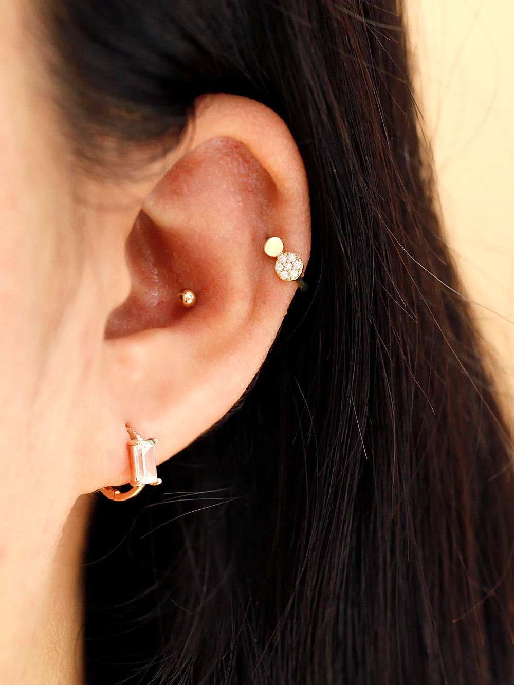 14K Gold Mini Cubic Hoop Earring - Image 2