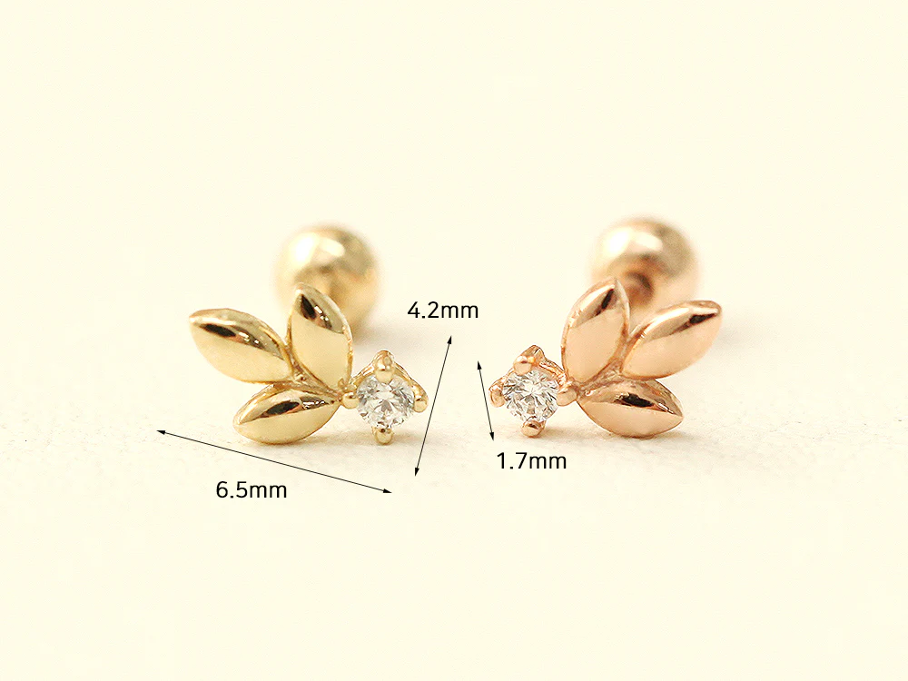 14K Gold Mini Cubic Leaf Cartilage Earring 20G - Image 11