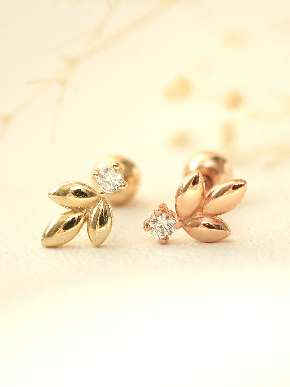14K Gold Mini Cubic Leaf Cartilage Earring 20G - Image 5