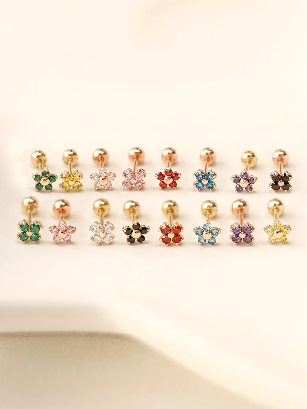 14K Gold Minimi Point Cubic Flower Cartilage Earring 20G18G16G - Image 10