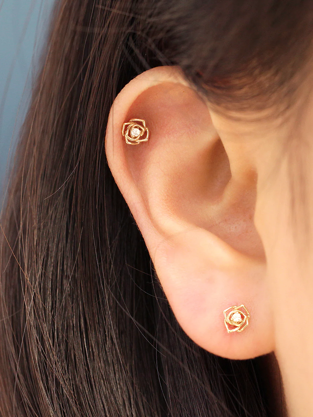14K Gold Mini Cubic Rose Cartilage Earring 20G - Image 6