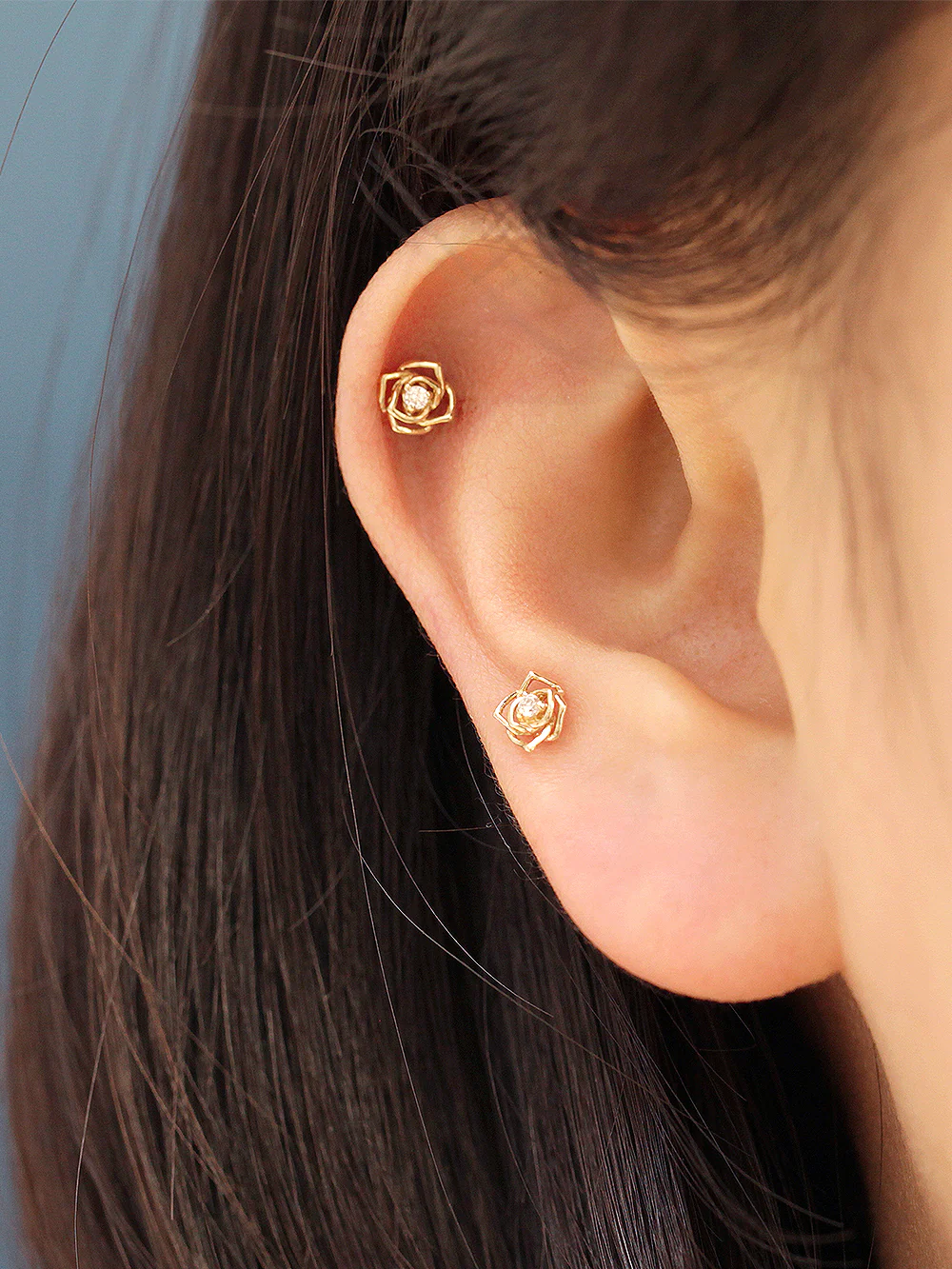 14K Gold Mini Cubic Rose Cartilage Earring 20G - Image 7