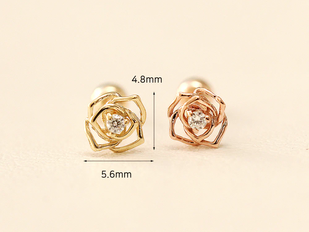 14K Gold Mini Cubic Rose Cartilage Earring 20G - Image 9