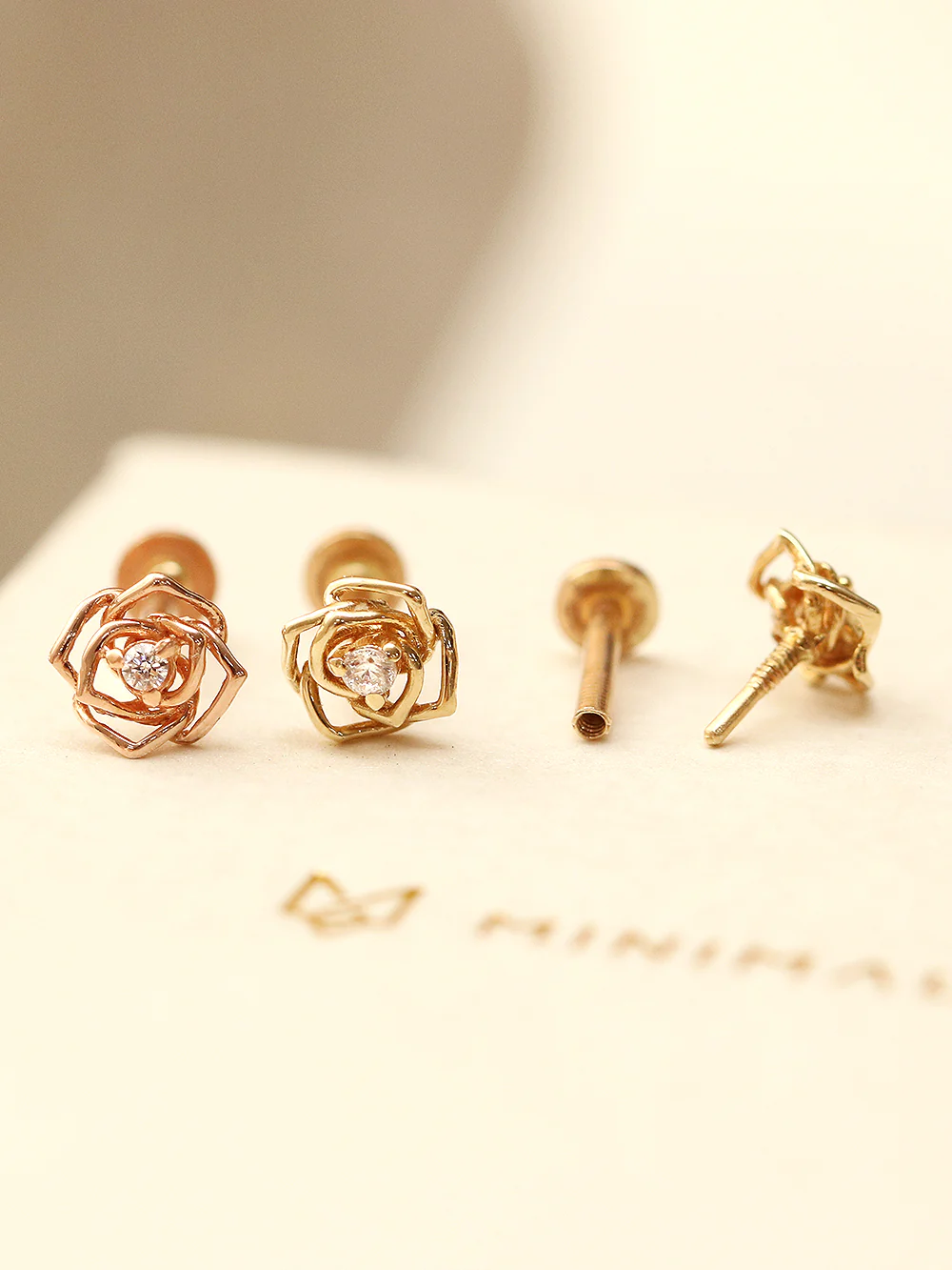 14K Gold Mini Cubic Rose Internally Threaded Labret Piercing 18G16G