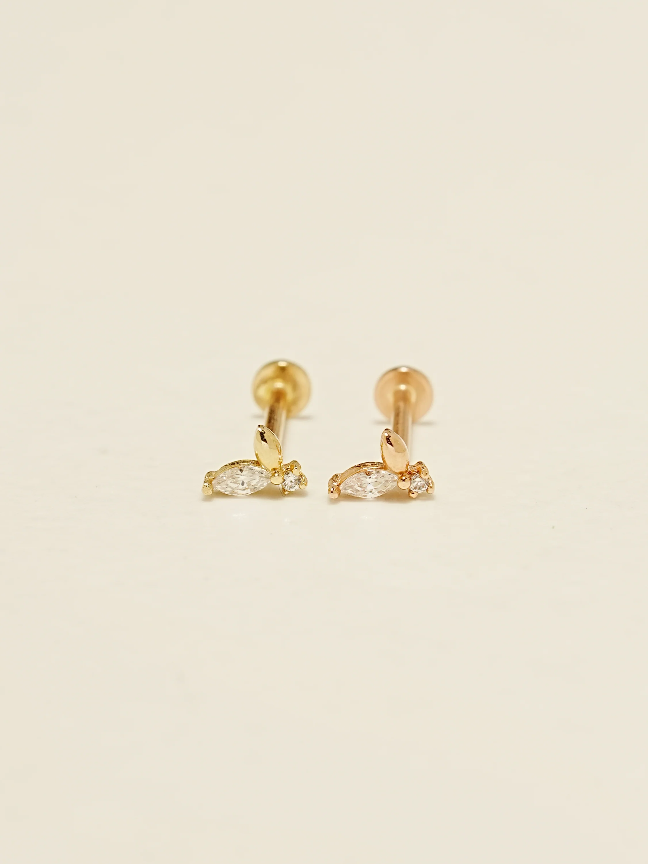 14K Gold Mini Cubic Sprout Internally Threaded Labret Piercing 18G16G - Image 5