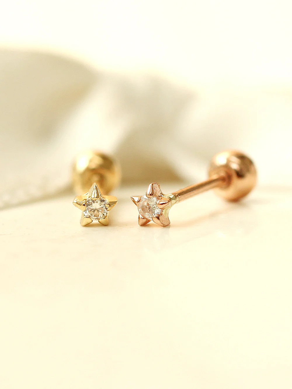 14K Gold Mini Cubic Star Cartilage Earring 20G - Image 2