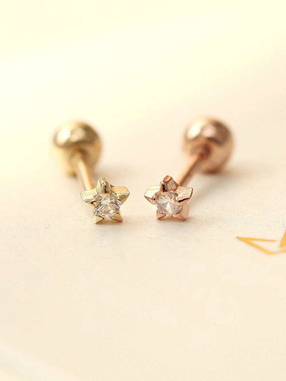 14K Gold Mini Cubic Star Cartilage Earring 20G - Image 5