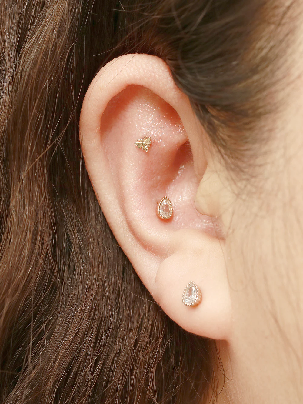 14K Gold Tiny Cubic Tear Drop Gold Cartilage Earring 20G18G16G - Image 8