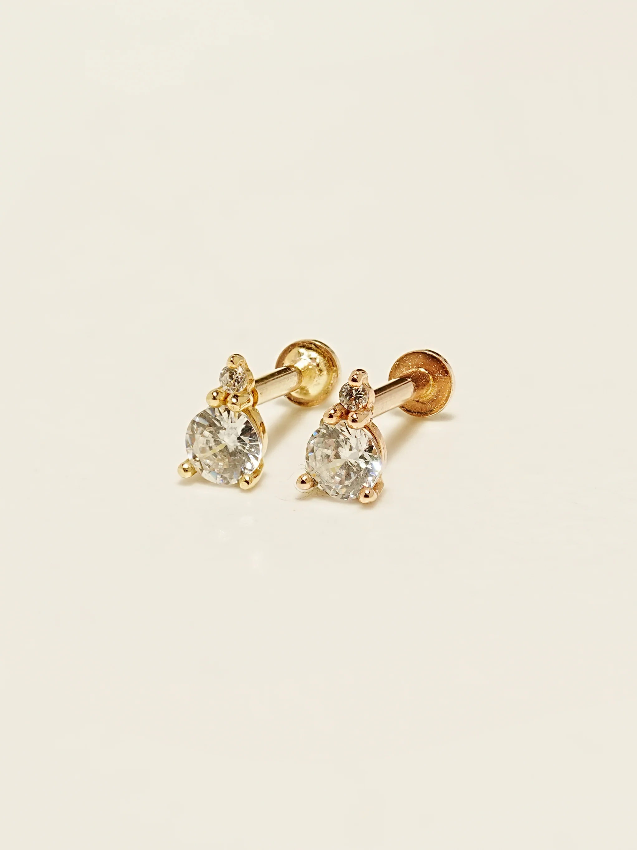 14K Gold Mini Double Cubic Ball Internally Threaded Labret Piercing 18G16G - Image 5