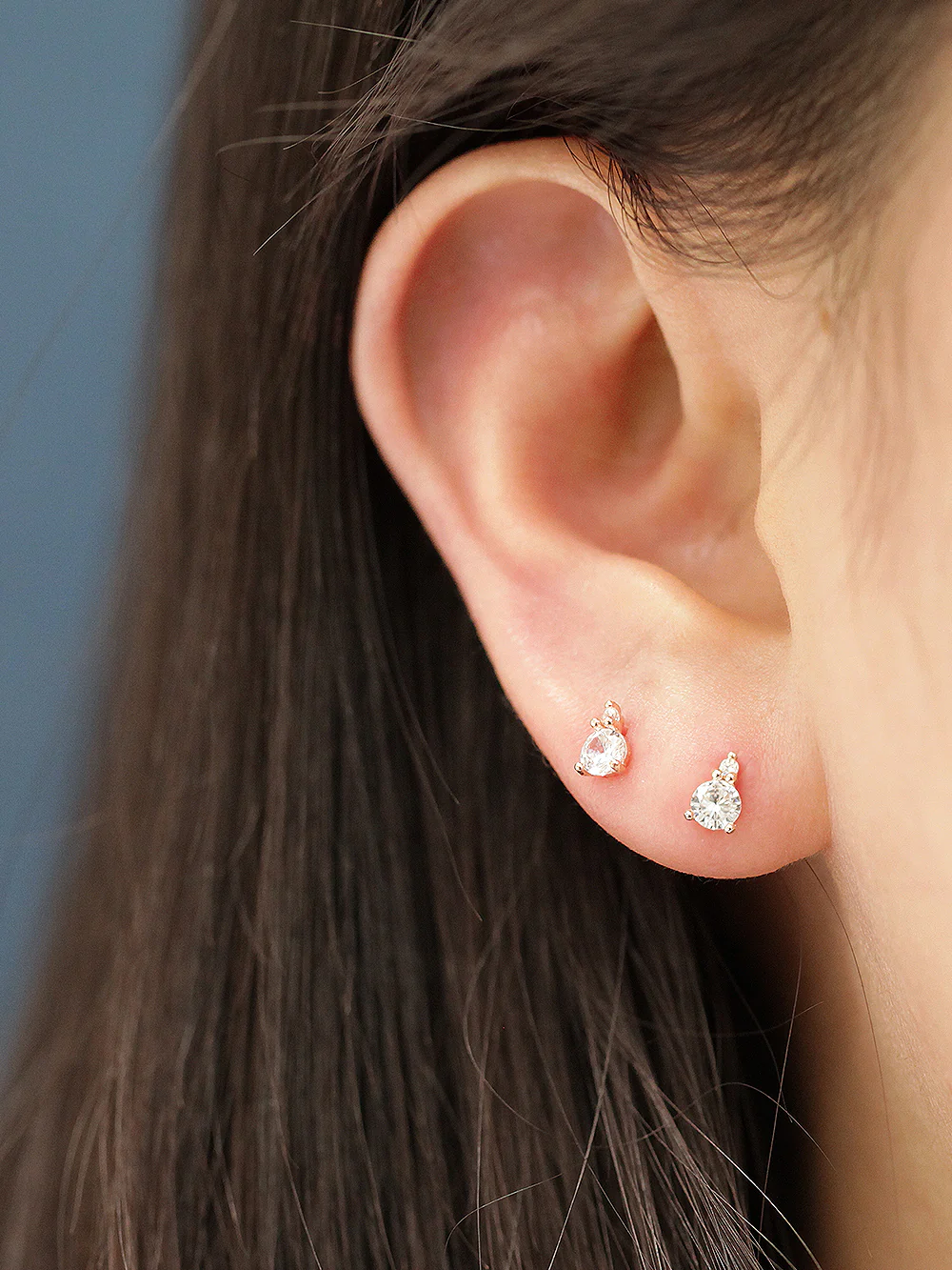 14K Gold Mini Double Cubic Ball Internally Threaded Labret Piercing 18G16G - Image 7