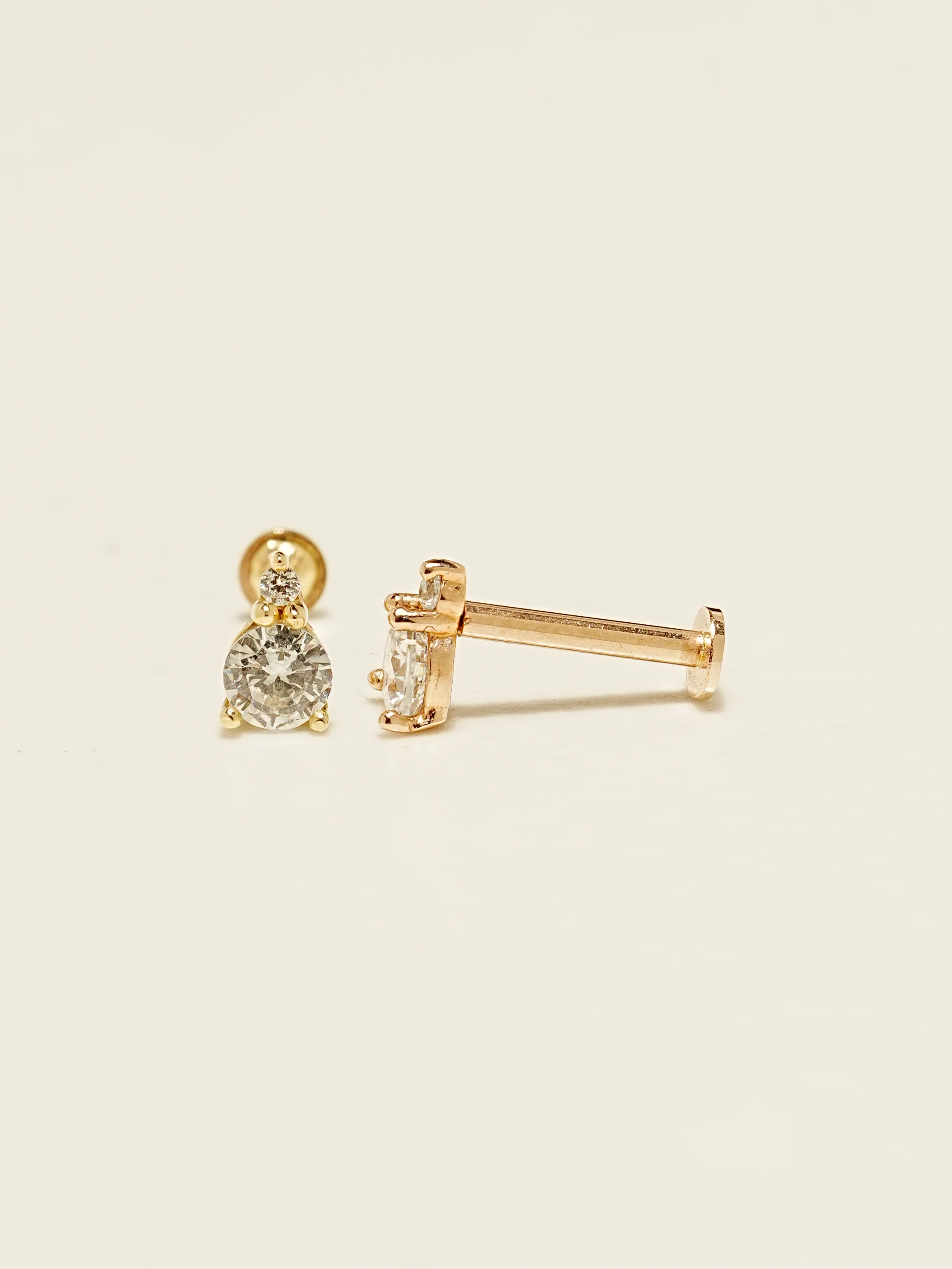 14K Gold Mini Double Cubic Ball Internally Threaded Labret Piercing 18G16G - Image 8