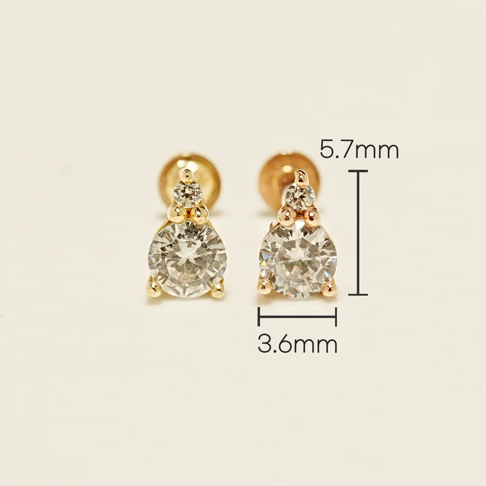 14K Gold Mini Double Cubic Ball Internally Threaded Labret Piercing 18G16G - Image 9