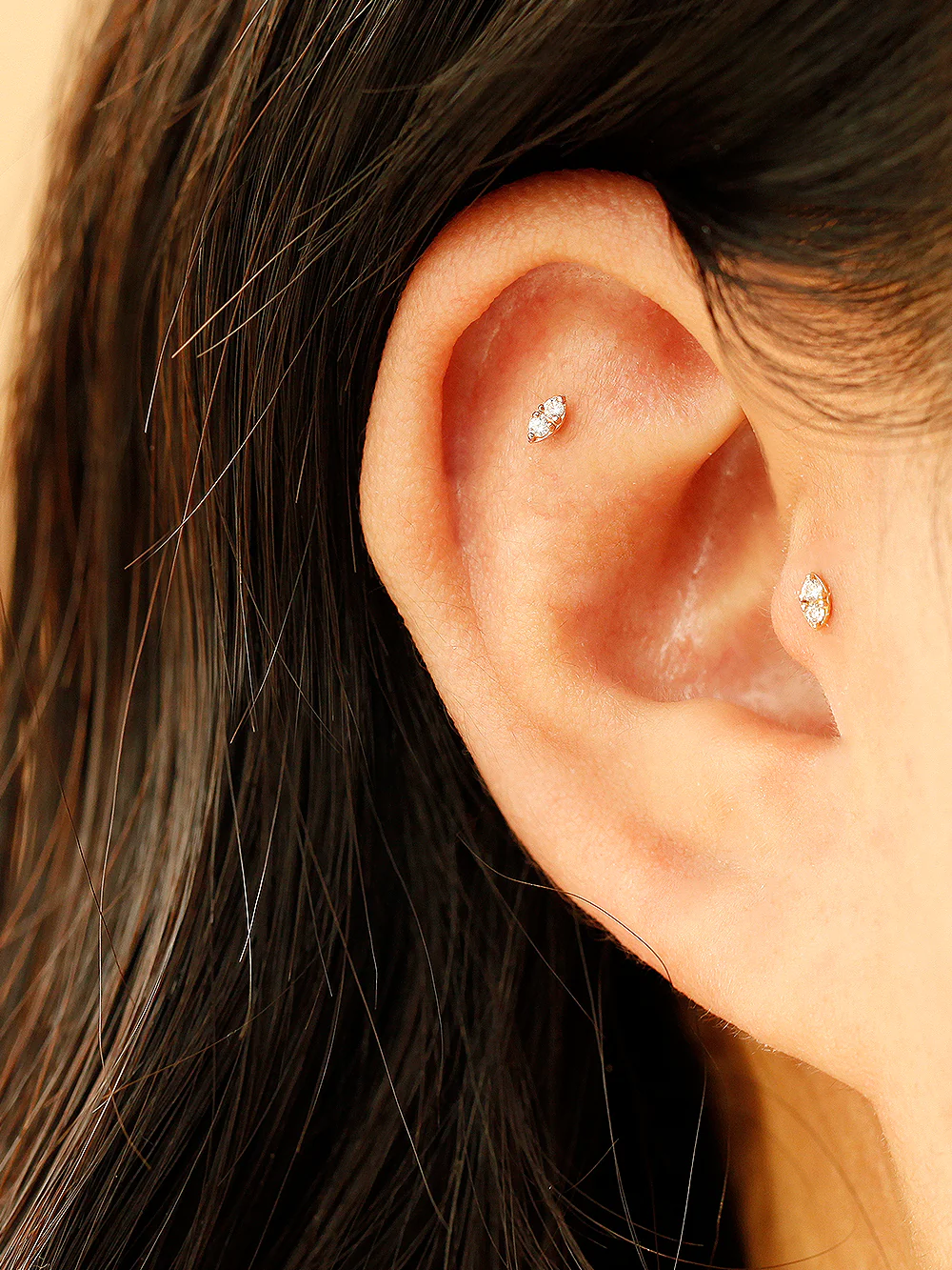 14K Gold Mini Double Cubic Cartilage Earring 20G18G16G - Image 4