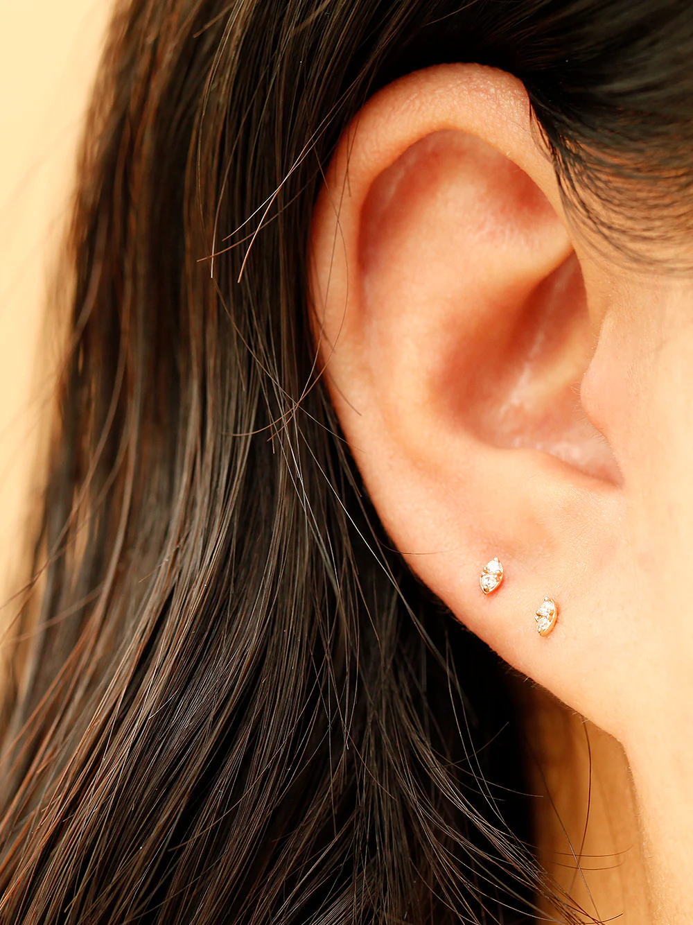 14K Gold Mini Double Cubic Cartilage Earring 20G18G16G - Image 6