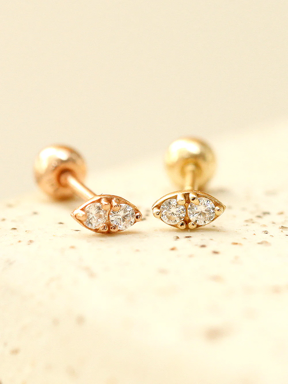 14K Gold Mini Double Cubic Cartilage Earring 20G18G16G - Image 7