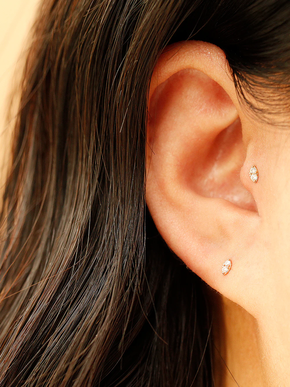 14K Gold Mini Double Cubic Cartilage Earring 20G18G16G - Image 8