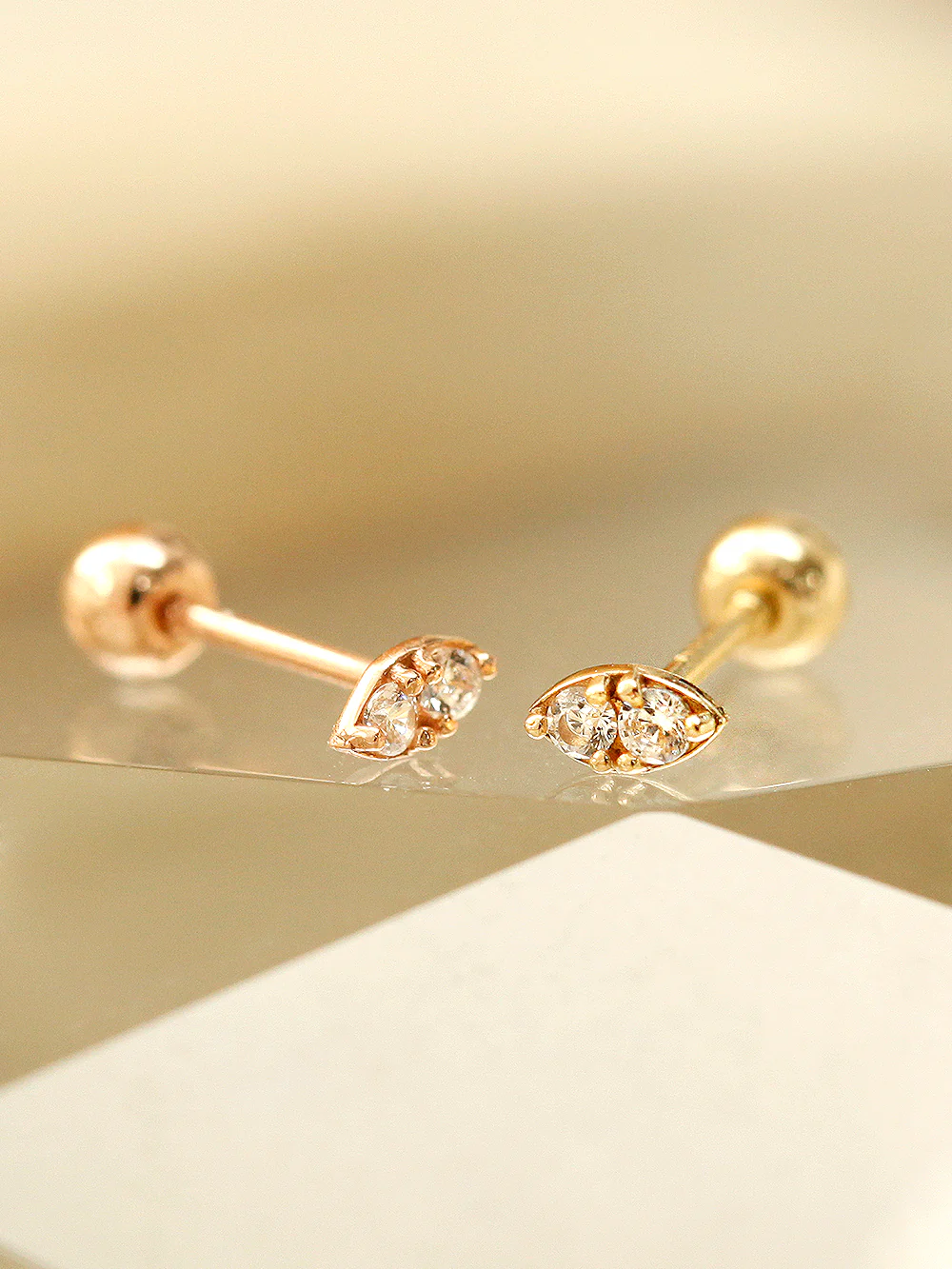14K Gold Mini Double Cubic Cartilage Earring 20G18G16G - Image 9