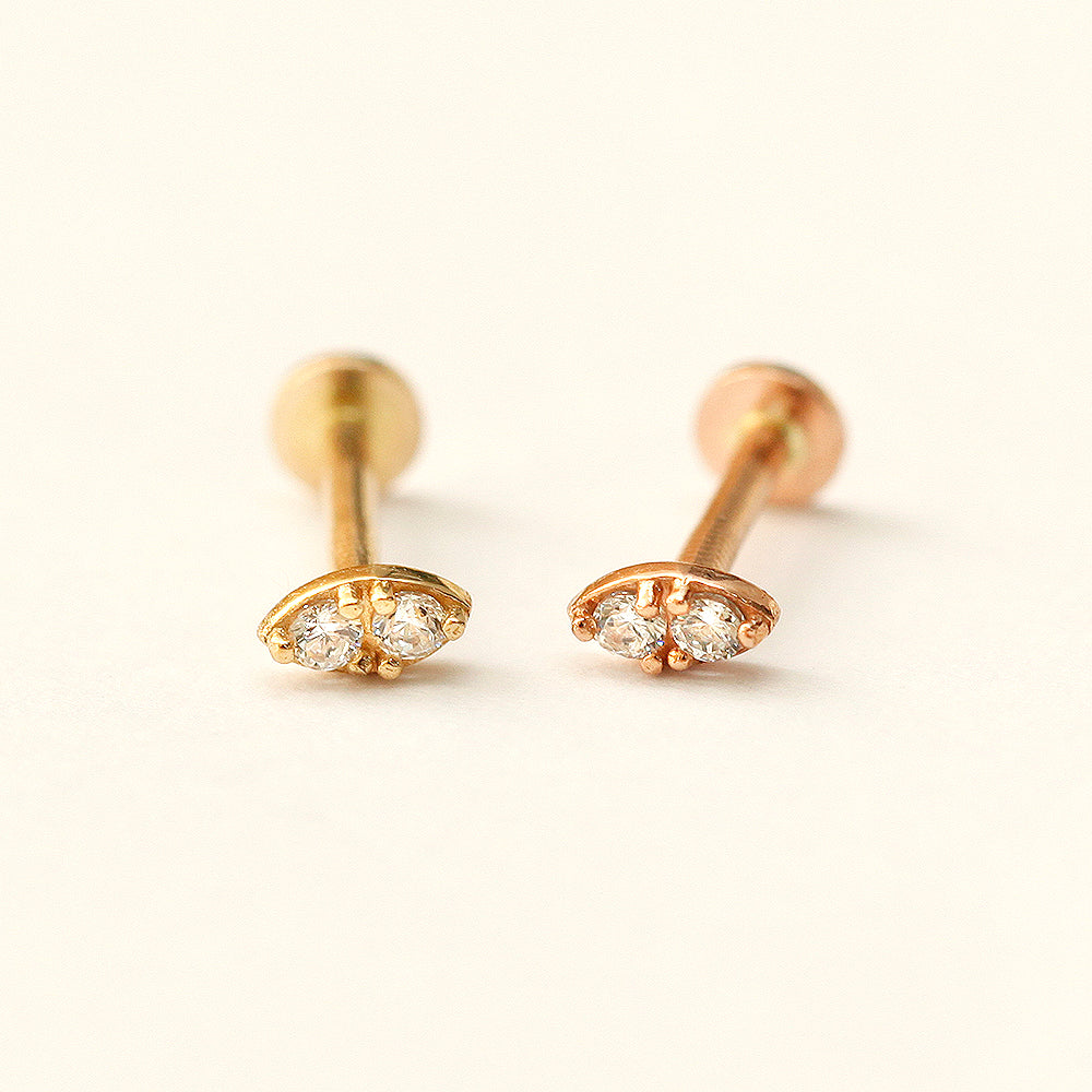 14K Gold Mini Double Cubic Internally Threaded Labret Piercing 18G16G - Image 11