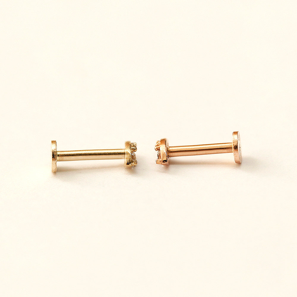 14K Gold Mini Double Cubic Internally Threaded Labret Piercing 18G16G - Image 12